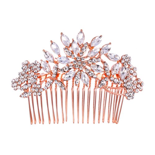 EVER FAITH Wedding Hair Comb Crystal Flower Snowflake Bridesmaids Bridal Hair Accessories Rose Gold-Tone
