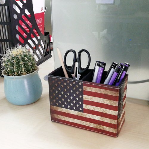 DreamsEden Pen Holder, Vintage American Flag Pencil Cup Desktop Pen Organizer for Desk Office Home Patriotic Decor