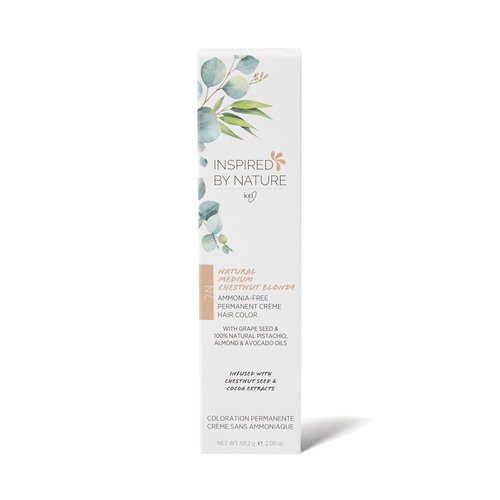 ion Ammonia-Free Permanent Hair Color Natural Medium Chestnut Blonde 7N, made from 100% naturally-derived polymers, cruelty free, vegan, PPD free, recyclable packaging, 2.05 oz