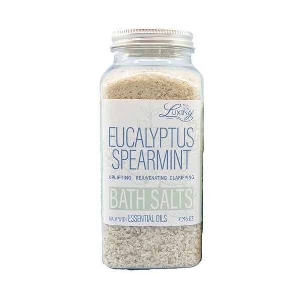 Bath Salts for Women, Relaxing Sea Salt Bath Soak with Moisturizing Almond Oil and Essential Oils, Made in The USA by Luxiny, 16 oz. (Eucalyptus Spearmint)