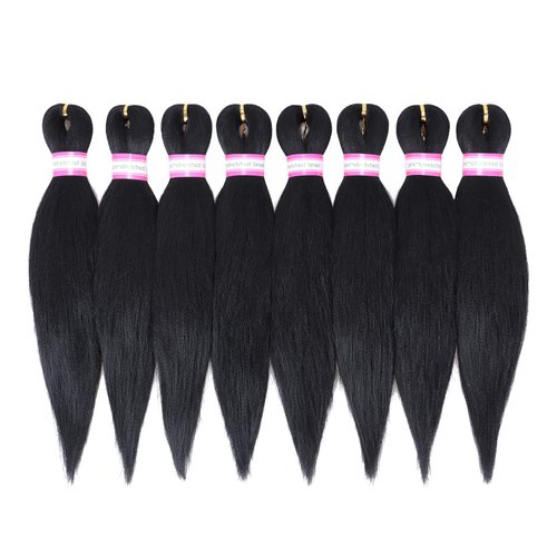 Pre-Stretched Braiding Hair Extensions Black-12 Inch 8 Packs Synthetic Braiding Hair Crochet Braids, Natural Easy Braid Crochet Hair, Hot Water Setting Professional Soft Yaki Straight Texture (#1B)