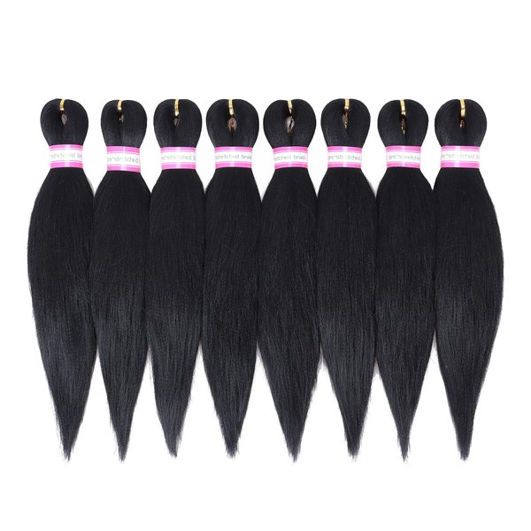 Pre-Stretched Braiding Hair Extensions Black-12 Inch 8 Packs Synthetic Braiding Hair Crochet Braids, Natural Easy Braid Crochet Hair, Hot Water Setting Professional Soft Yaki Straight Texture (#1B)