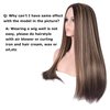 CanLux Long Straight Wig Brown Synthetic Wig with Blonde Highlight Wig for Women Middle Part Wig Cosplay Full Hair Wigs with Wig Cap -26 inch
