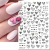 Heart Nail Stickers for Nail Art, Valentine's Day Nail Art Stickers 3D Self-Adhesive Black Love Heart Letter Valentines Sticker for Nails Art Decorations French Manicure Decals DIY Nail Art Supplies