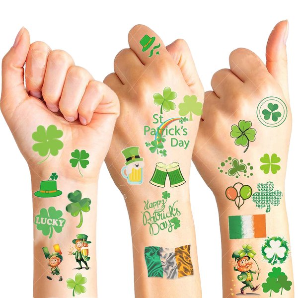 St Patricks Day Tattoos, 20 Unique Sheets St. patrick's Day Temporary Tattoos Shamrock, 4 Leaf Clover Temporary Tattoos Irish St Patricks Day Decorations (180+Pcs)
