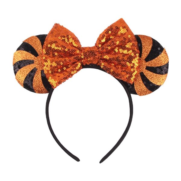 WelyHM Christmas Halloween Mouse Ears Bow Headband Hair Hoop for Women Girls, Glitter Sequin Headband Cat Ear Hair Bands Hair Accessories (Orange Lollipop)