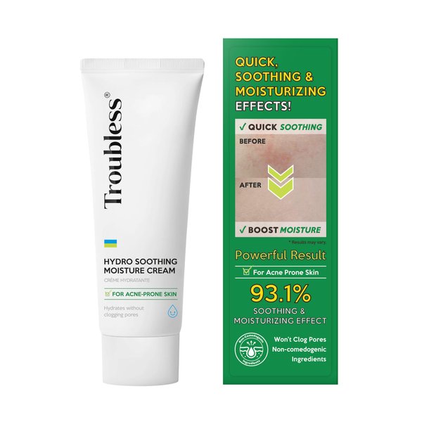 Troubless Hydro Soothing Moisturizer Face Cream | Hydrating Moisturizer Face Cream Korean Redness Relief for Face | Day & Night Skin Cream Face Moisturizer for Oily Skin Combination (2.36 fl oz)