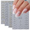 4 Sheets French Tip Nail Stickers 3D Self-Adhesive Gold Sliver Lines Nail Art Stickers Curved Stripe Designs with Crystal Rhinestones French Nail Decals for Women Girls Acrylic Manicure Decorations