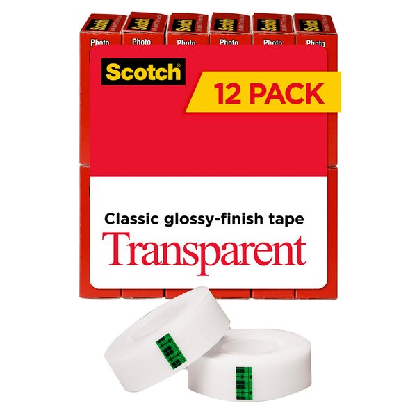 Scotch Transparent Tape, 3/4 in x 1000 in, 12 Boxes/Pack (600K12)