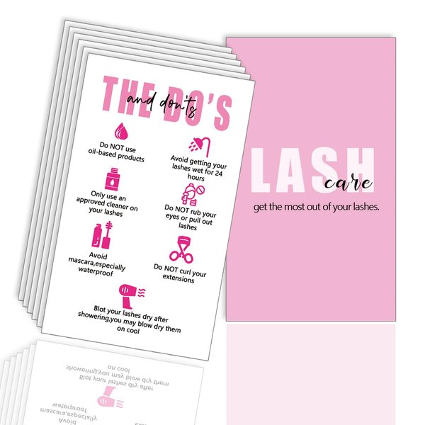 Lash Instructions Cards, Lash Care Card, 50 Pack, 2 Sided Printing 3.5 x 2 inches Business Card Size