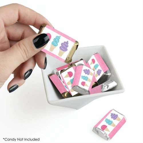 Big Dot of Happiness Scoop Up the Fun - Ice Cream - Mini Candy Bar Wrapper Stickers - Sprinkles Party Small Favors - 40 Count