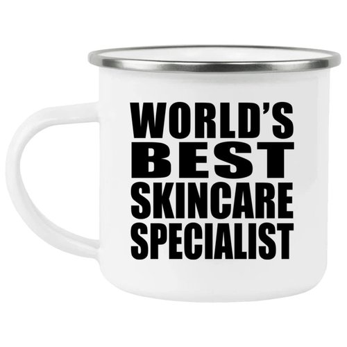 Designsify Gifts, World's Best Skincare Specialist, 12oz Camping Mug Stainless Steel Enamel Tea-Cup with Handle, for Birthday Anniversary Mom Dad Parents Fathers Mothers Day Party, to Men Women Him