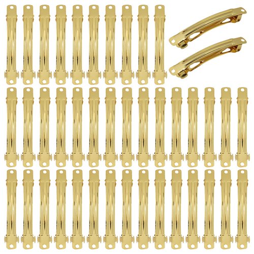 Lawie 40 Pack 3.15 Inch Gold Blank Rectangle Metal French Barrette Hair Clips DIY Crafting Clips Snap Hair Clips Ponytail Holder Bun Chignon Twist Hairclips Accessories for Women Girls