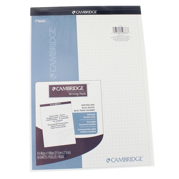 Cambridge Notebook, 8-1/2" x 11", 80 Sheets, Quad Ruled, Stiff-Back Planning Pad, Writing Pad, Bookbound (59878)