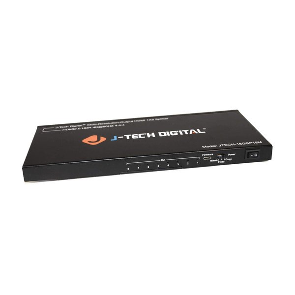J-Tech Digital HDMI Splitter 1 in 8 Out 4K 60Hz 1080P Multi-Resolution Output (MRO), HDMI Splitter for Multiple Monitors Duplicate/Mirror, Compatible with HDR & Dolby Vision [JTECH-18GSP18M]