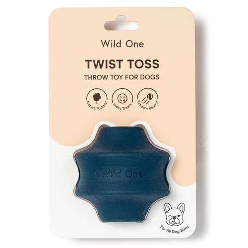Wild One Twist Toss Dog Toy 100% Natural Rubber, Fun to Chew, Durable for Average Chewers, Fetch Toy, Treat Dispensing Blue