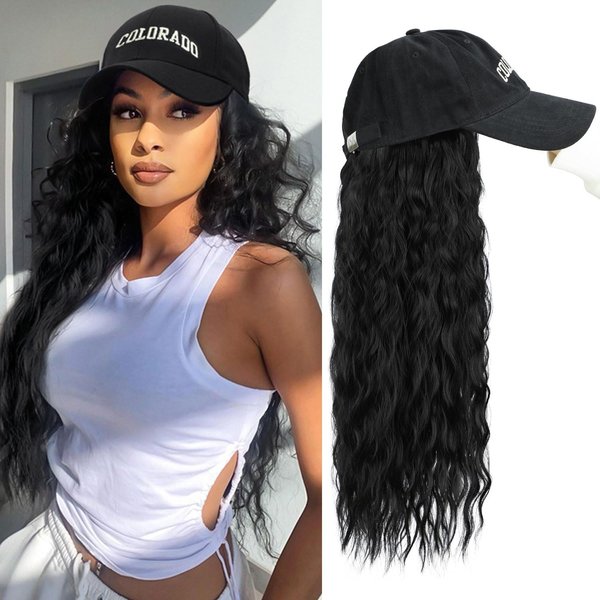 HANYUDIE Hat Wigs for Women Baseball Cap with Hair Extensions Adjustable Hat with Hair Hat with Hair Attached for Women(1B)