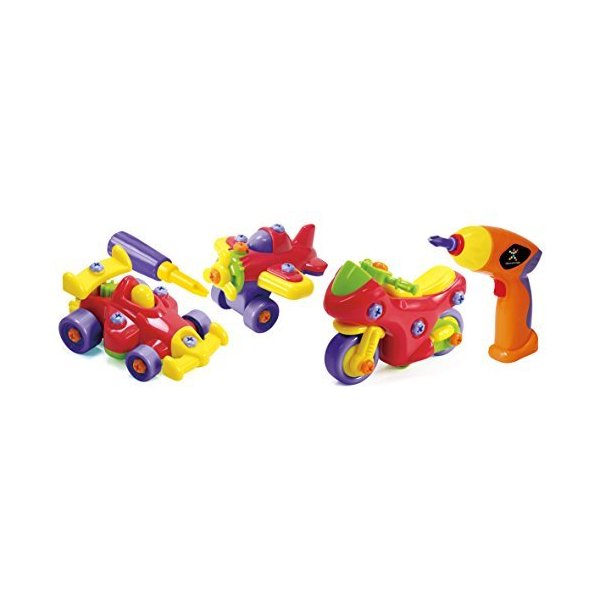 Discovery Toys Motor Works Set of 3 Vehicles: Race Car, Airplane, Motorcycle with Electric Drill & Case | STEM Educational Toy Learning & Childhood Development 4 Years and Up