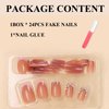 MERVF Square Press on Nails Medium Fake Nails Press ons Pink French Tip Glue on Nails with Rhinestones Design Squoval Flower Acrylic False Nails Glossy 24pcs