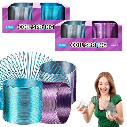 The Dreidel Company Metal Coil Spring, Goody Bag Fillers, Party Favor for Kids, Variety of 2.4" (60mm) Individually Boxed (4-Pack)