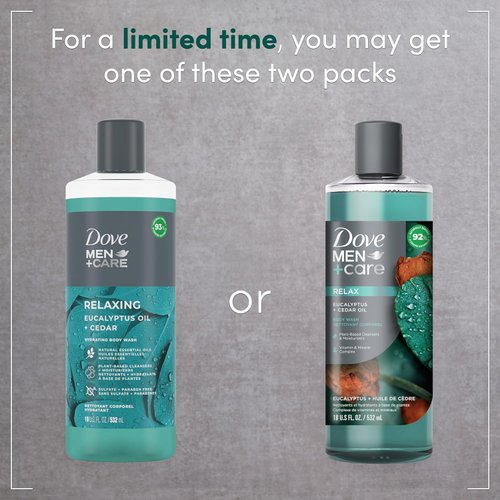Dove Men+Care Body Wash Eucalyptus + Cedar Oil to Rebuild Skin in the Shower with Plant-Based Cleansers and Moisturizers 18 oz