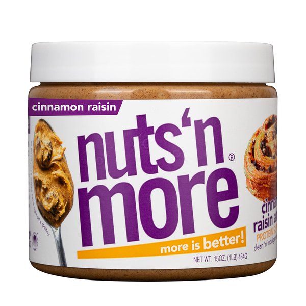 Nuts ‘N More Cinnamon Raisin Almond Butter Spread, All Natural Keto Snack, Low Carb, Low Sugar, Gluten Free, Non-GMO, High Protein Flavored Nut Butter (15oz Jar)
