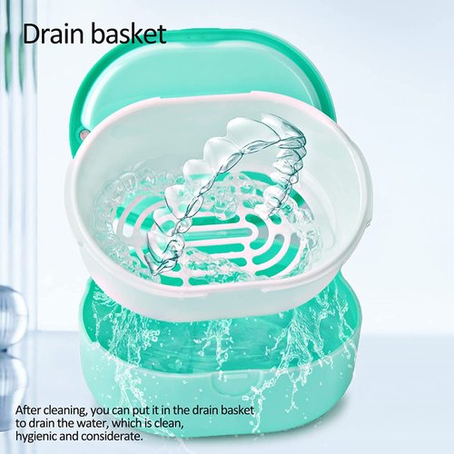 Retainer Denture Bath Case Cup Box Holder Storage Soak Container With mirror Retainer Case,Orthodontics Mouth Guard Case,Suitable for Dentures, Chews and Removal Tool with Braces（green）…