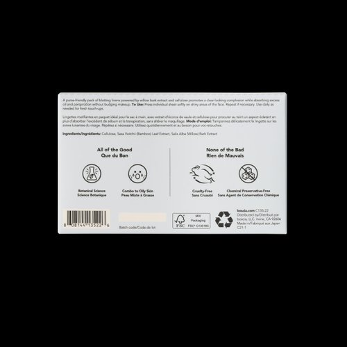 boscia Clear Complexion Blotting Linens - Vegan, Cruelty-Free, Natural Skin Care - Oil Blotting Sheets for Face - For Combination to Oily Skin Types - Travel Size - 100 Sheets