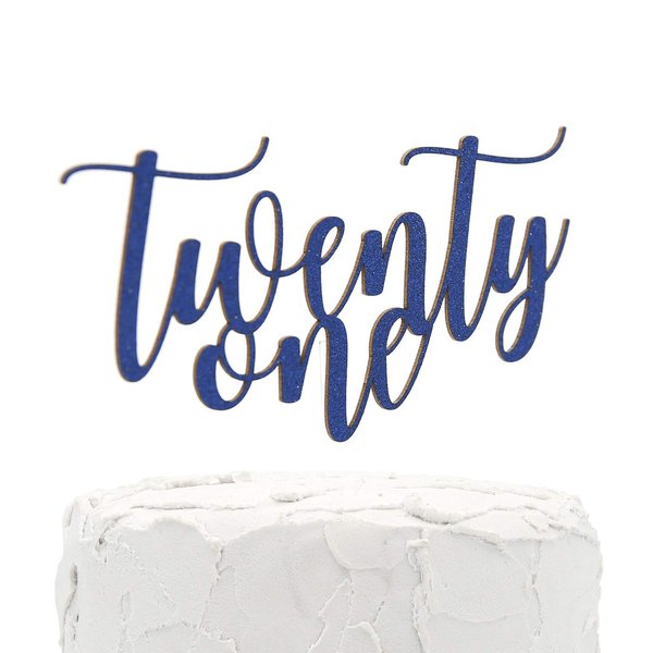NANASUKO 21st Birthday Cake Topper - twenty one - Double Sided Navy Blue glitter - Premium quality Made in USA