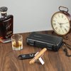 Travel Humidor Box With Cigar Accessories - Spanish Cedar, Humidifier, Cutter, Stand, Punch - Holds 4-5 Cigars - Waterproof, Crushproof, Airtight Seal