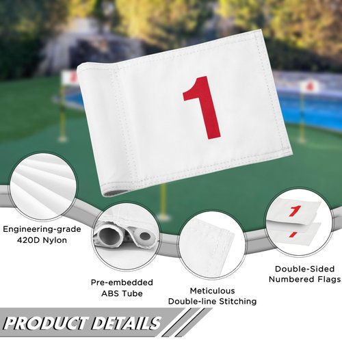 KINGTOP Numbered Golf Flag 8x6 Inch – Upgraded Double Layer 420D Nylon, Double Sided Printing, Tube Inserted – Mini Practice Putting Green Flags for Yard, White #1-3