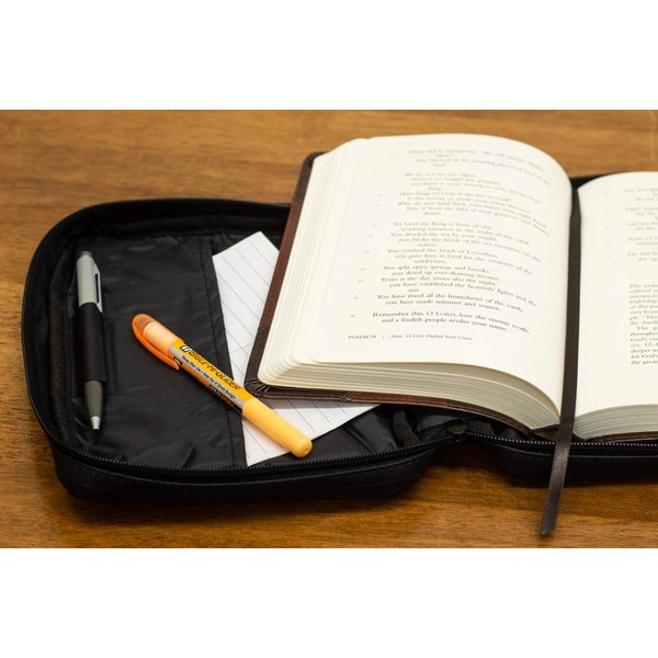 Soft Black Embossed Cross with Front Pocket Leather Look Bible Cover with Handle, Small