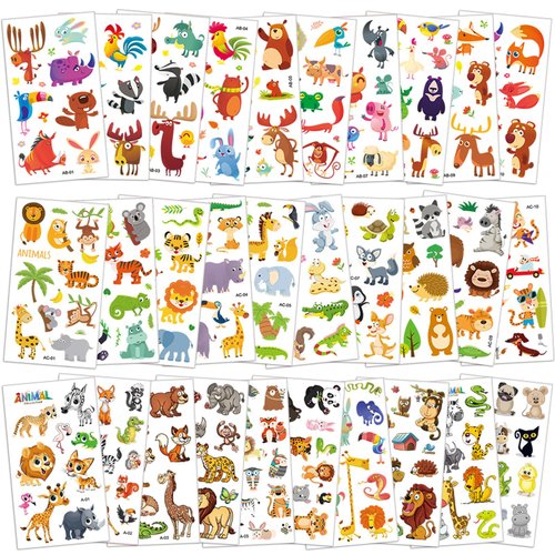 Y&C TENCOB 250 Pieces Zoo Animal Temporary Tattoos for Kids,Theme Zoo Birthday Party Decorations Supplies Safari Animal Party for Teens Students Teacher Boys Girls