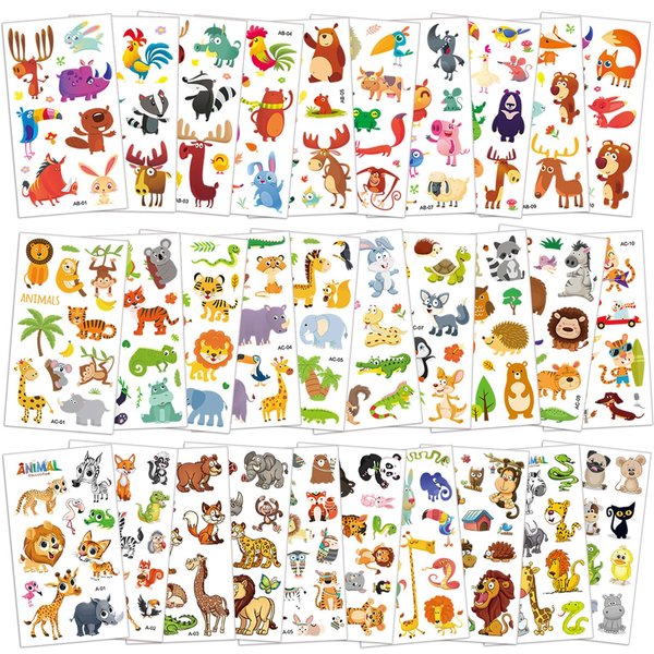Y&C TENCOB 250 Pieces Zoo Animal Temporary Tattoos for Kids,Theme Zoo Birthday Party Decorations Supplies Safari Animal Party for Teens Students Teacher Boys Girls