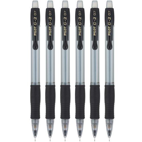 Pilot G2 Mechanical Pencils, 0.7mm HB Lead, Black/Clear Barrels, 6 Pack