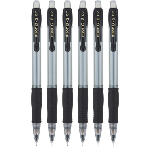Pilot G2 Mechanical Pencils, 0.7mm HB Lead, Black/Clear Barrels, 6 Pack