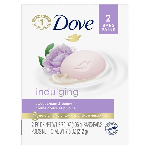 Dove Beauty Bar Gentle Skin Cleanser Indulging Sweet Cream 2 Bars Moisturizing for Gentle Soft Skin Care More Moisturizing Than Bar Soap 3.75 oz