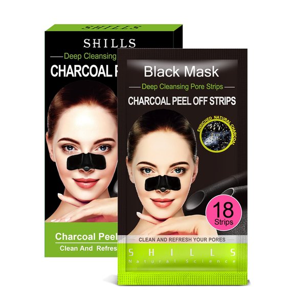 SHILLS Blackhead Remover, Charcoal Nose Strips, Charcoal Blackhead Remover Pore Strip, Charcoal Nose Strips, Oil Control Charcoal Strip, Peel Off Strips (6 Count)