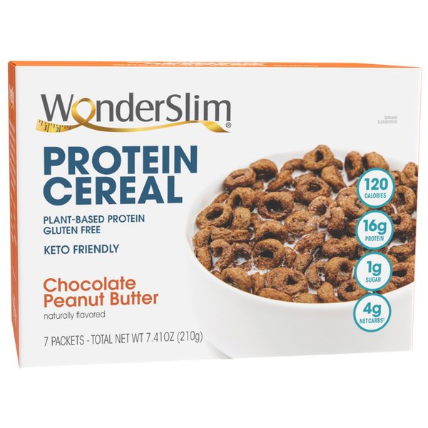 WonderSlim Protein Cereal, Chocolate Peanut Butter, Low Sugar, Gluten Free, Keto Friendly & Low Carb (7ct)