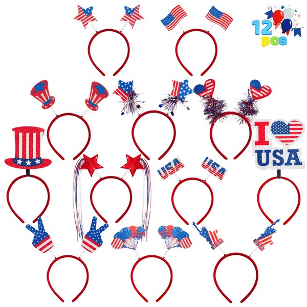 JOYIN 12 Pcs 4th of July Headband, Patriotic Headband American Flag Headbands for Women, 4th of July Accessories for Independence Day, Memorial Day, Veterans Day Honoring, Themed Party Favors