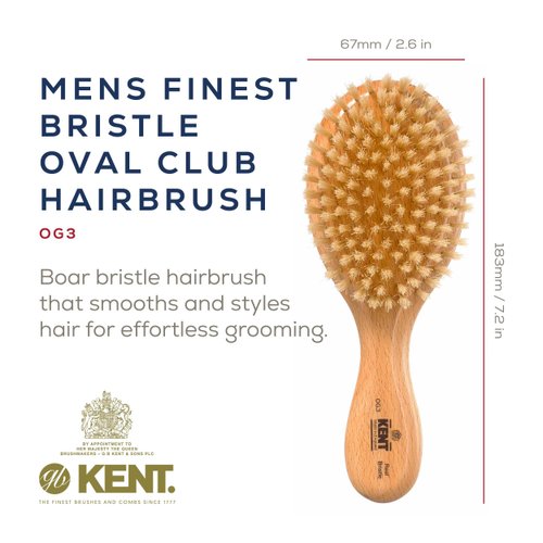 Kent OG3 Men's Grooming Kit - Natural Boar Bristle Brush for Hair, Beard and Scalp Care, 360 Wave Brush, Facial Brush