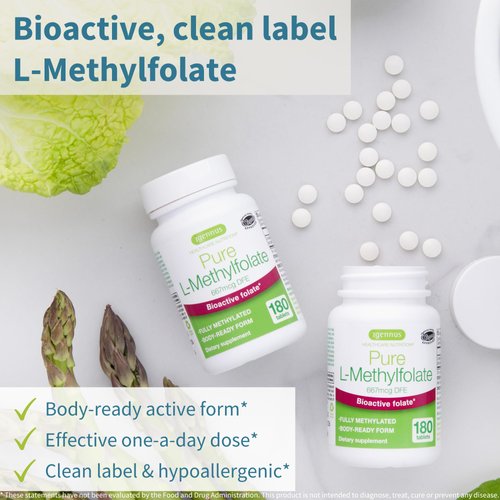 Igennus Pure Methylfolate 667 mcg DFE, Clean Label, Optimized Folate 400 mcg, MTHFR Supplement for Women & Men, 180 Small Tablets, Lab Verified, Vegan & Hypoallergenic