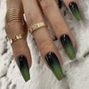 Redykat 24PCS Glossy Coffin Press On Nails, Salon Quality Nail art, Extra Long Acrylic Fake Nails, False Nails, Home Quick Manicure (green&black ombre)