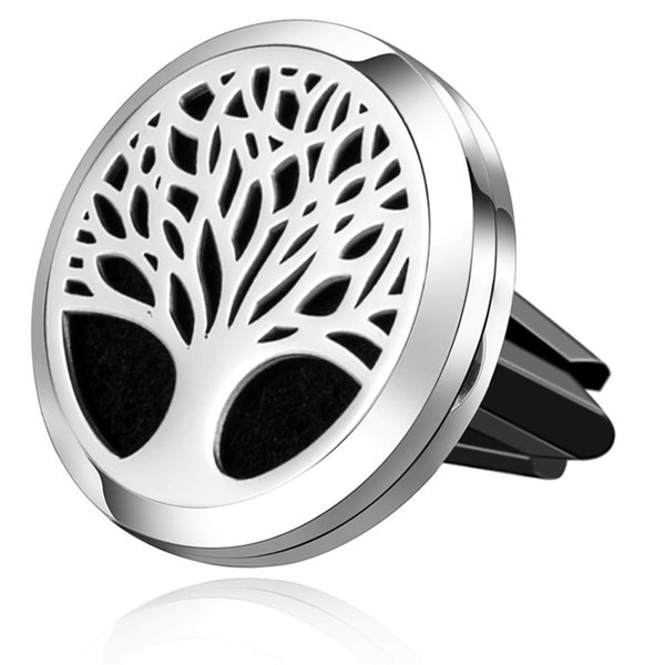 Wild Essentials Tree of Life Essential Oil Car Vent Diffuser, Stainless Steel Locket Pendant With 8 Color Refill Pads, Customizable Color Changing Air Freshener for Aromatherapy