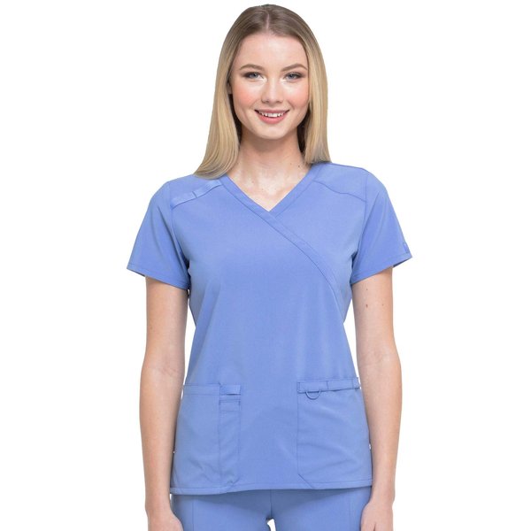 Dickies EDS Essentials, Mock Wrap Top Scrubs for Women with Four-Way Stretch and Moisture Wicking DK625, M, Ciel