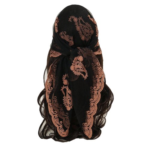 Floerns Women's Flower Embroidery Hair Scarf Headband Sheer Hair Bandana Black One-Size