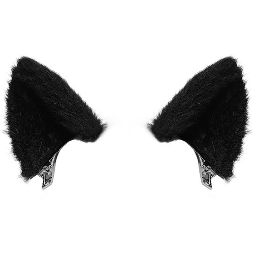 Luwint Cat Ears Hair Clips Furry Cat Barrettes Headwear Cute Black Catwomen Hairpin Accessory for Halloween Costume Dress Anime Cosplay Party Favors
