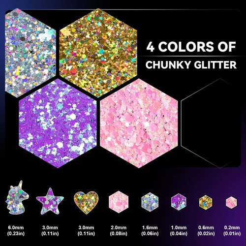 Chunky Glitter and Glow in The Dark Glitter 8 Colors with Glue Set 2, Holographic Body Glitter + Glow Glitter for Women Face Body Nail Hair Sparkle Makeup at The Concert/Festival/Rave Party