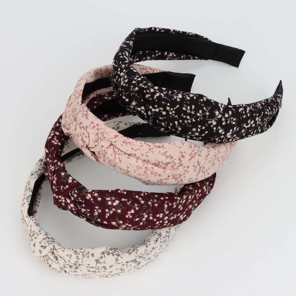 Amariver 4 Pcs Knotted Headbands for Women Floral Headband Boho Hair Band Black Pink Beige Curry Fashion Head Band Elastic Trendy Headbands Stylish Hair Accessories for Women Girls