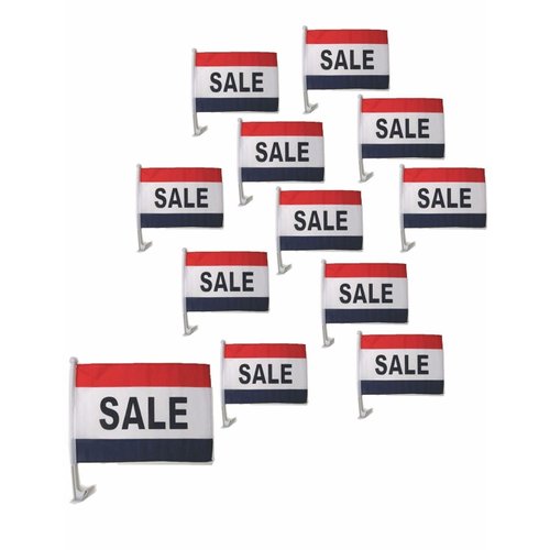 SALE red, white & blue Car Window Clip On Flag - Sold by the dozen starting at $22.80 - Qty. Discounts - PERFECT for CAR DEALERSHIP (12)